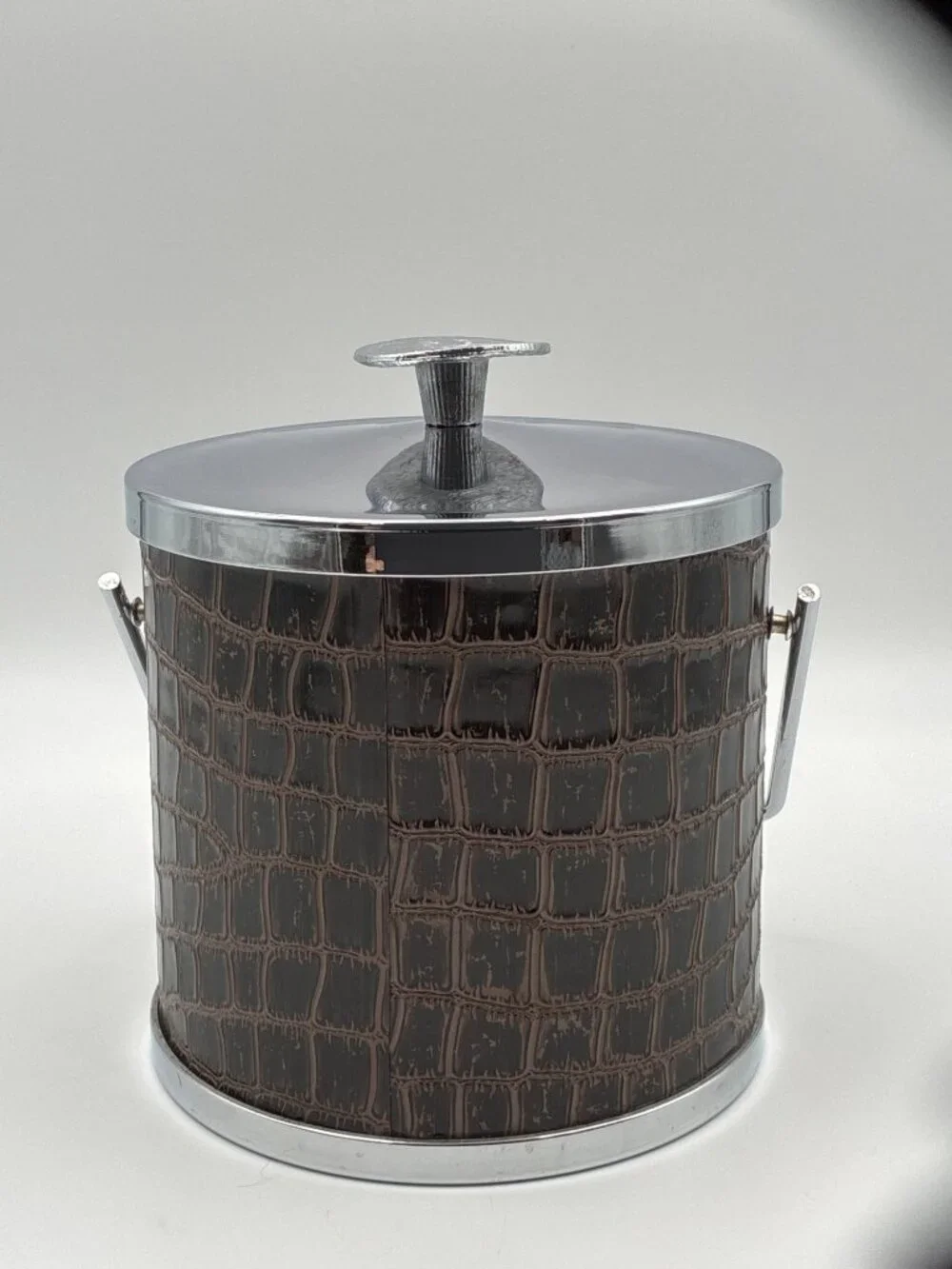 Serv-Master Creations Brown Faux Alligator Croc Ice Bucket Chrome Handle Lid